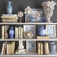 European style blue and white porcelain vase book decoration 3d model